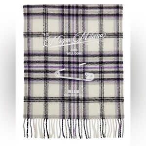 MSGM‎ OFF-WHITE Plaid Safety Pin Scarf Virgin Wool